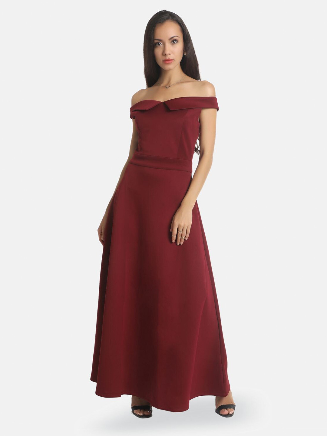 

AARA Women Maroon Off-Shoulder Maxi Dress