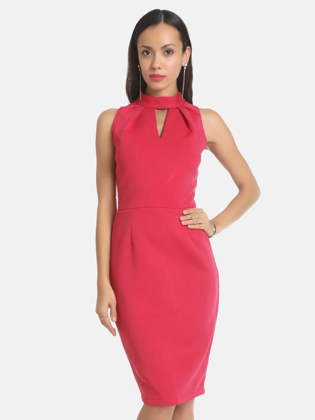 

AARA Pink Keyhole Neck Sheath Dress