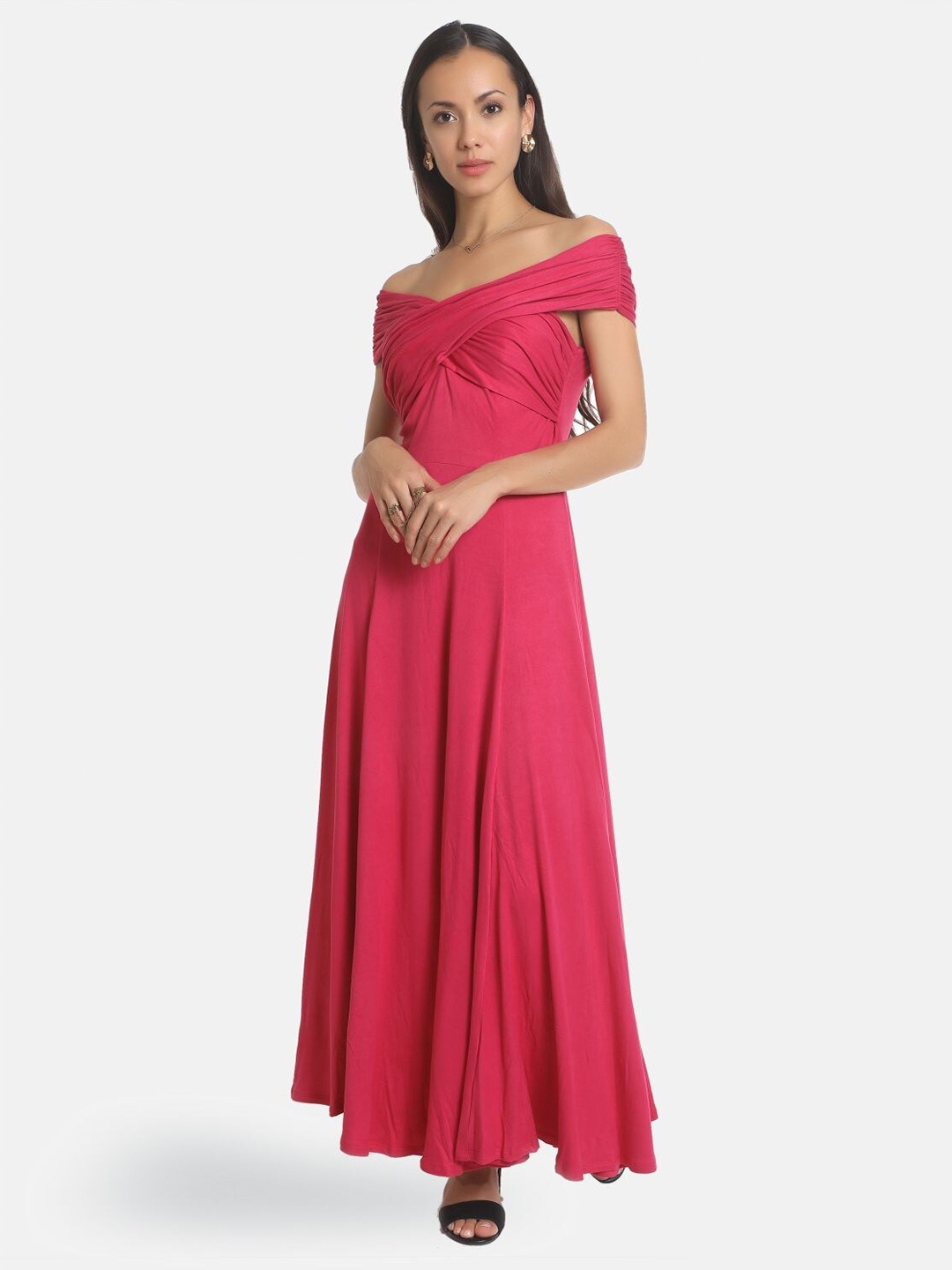 

AARA Orange & honeysuckle Off-Shoulder Maxi Dress