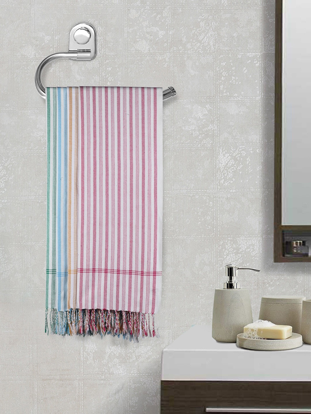 

KLOTTHE Set of 4 Striped Cotton 210 GSM Bath Towels, Multi