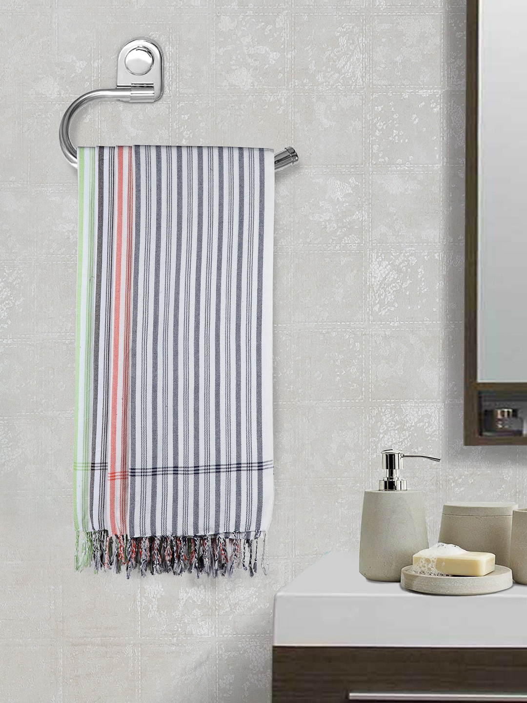 

KLOTTHE Unisex Set of 4 Striped Cotton 210 GSM Bath Towels, Green