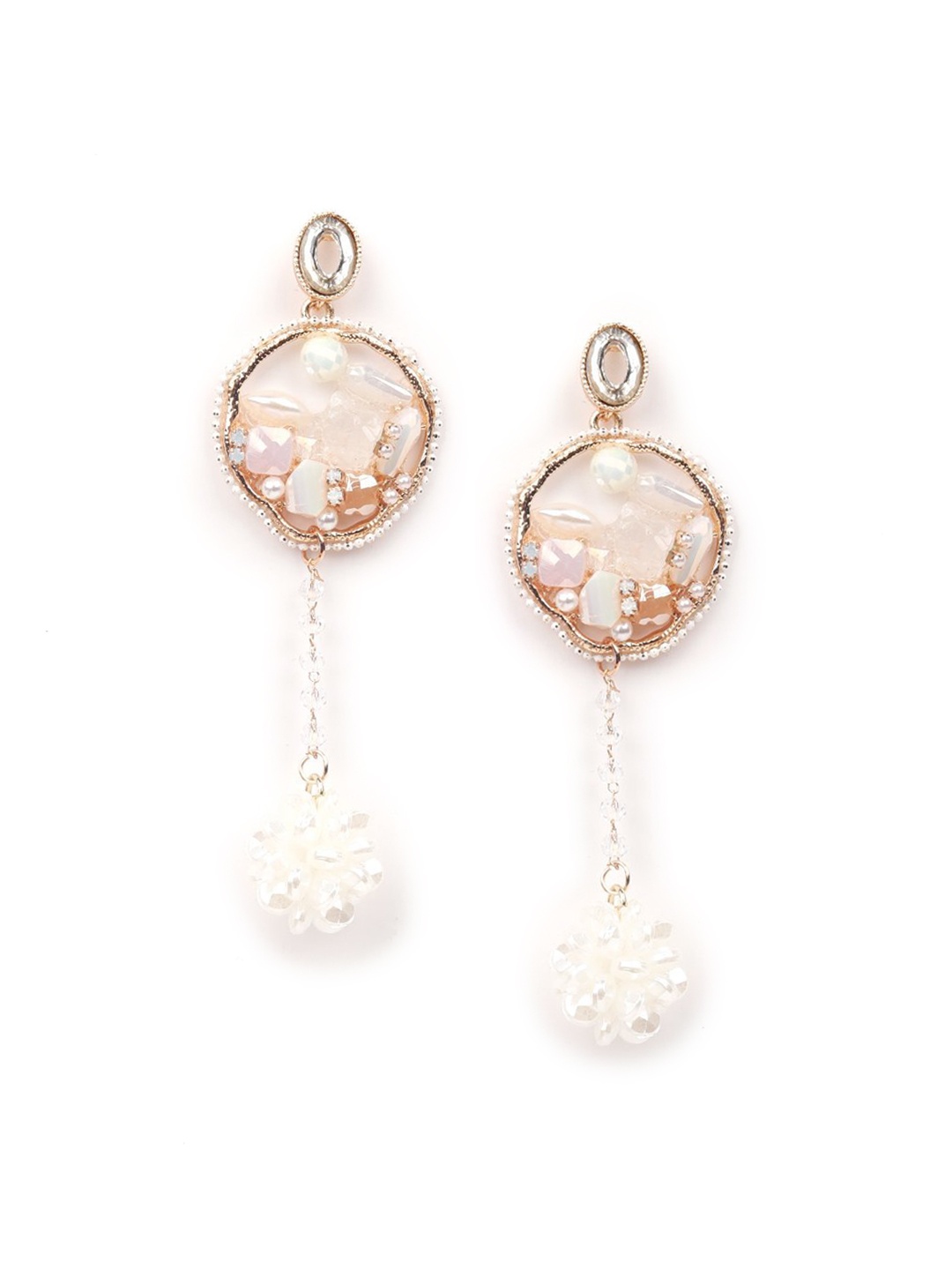 

ODETTE Women Rose Gold Rhinestone Studded Oval Drop Earrings