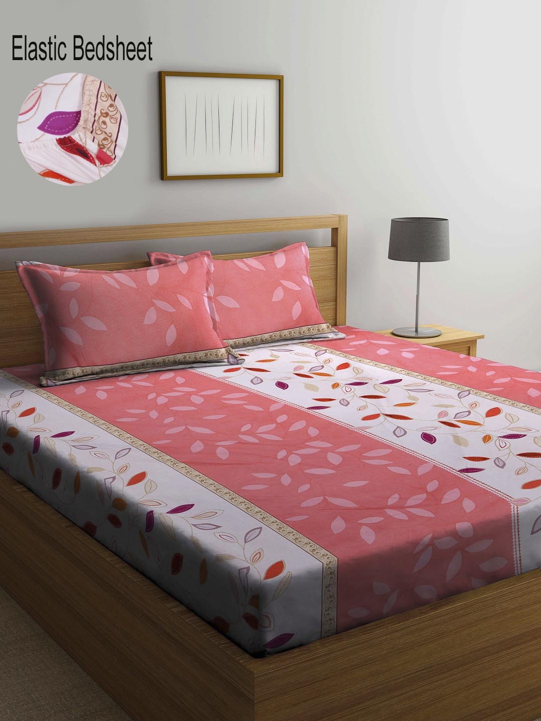 

KLOTTHE Red & White Floral 300 TC Fitted Double Bedsheet with 2 Pillow Covers