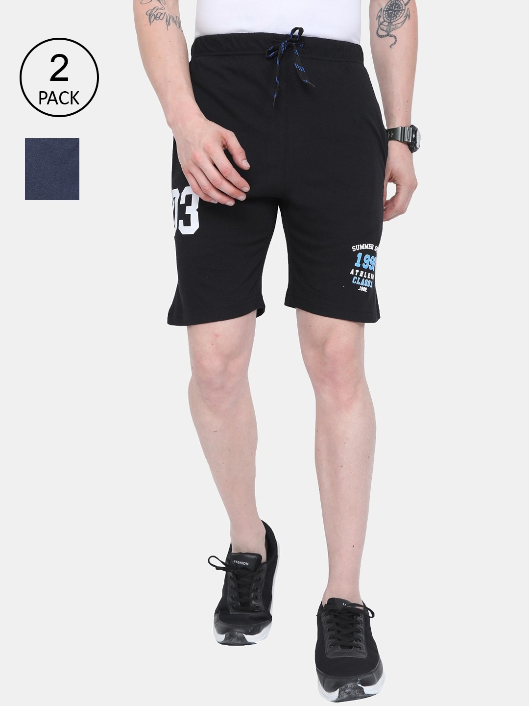 

ARDEUR Men Black Pack of 2 Printed Training or Gym Regular Shorts
