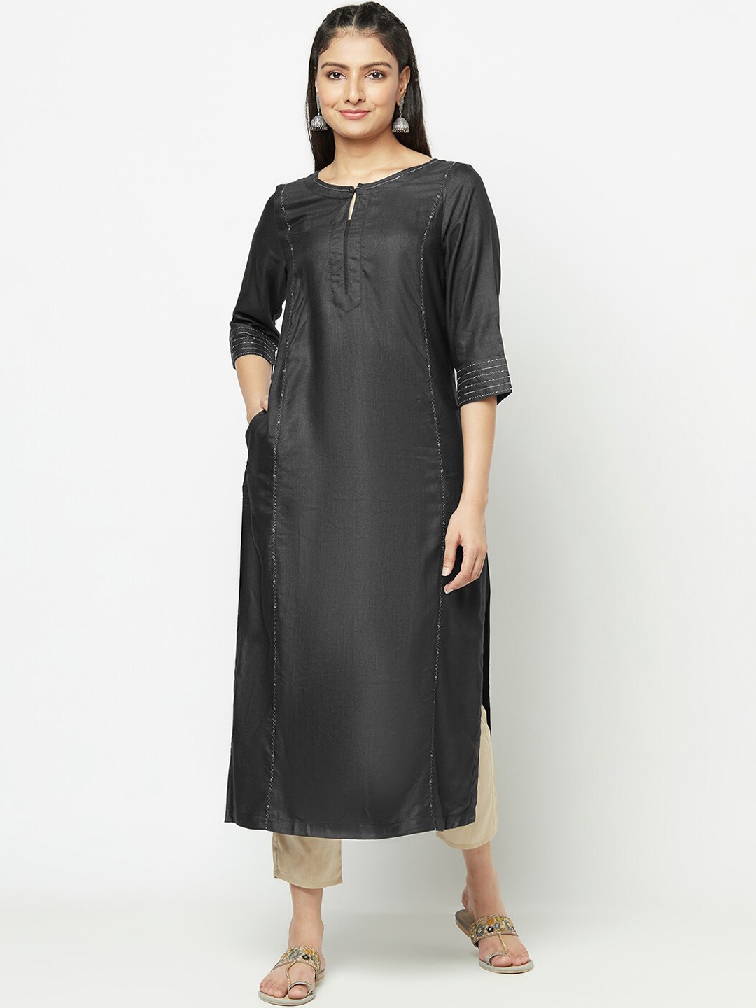 

Fabindia Fabindia Women Black Keyhole Neck Kurta