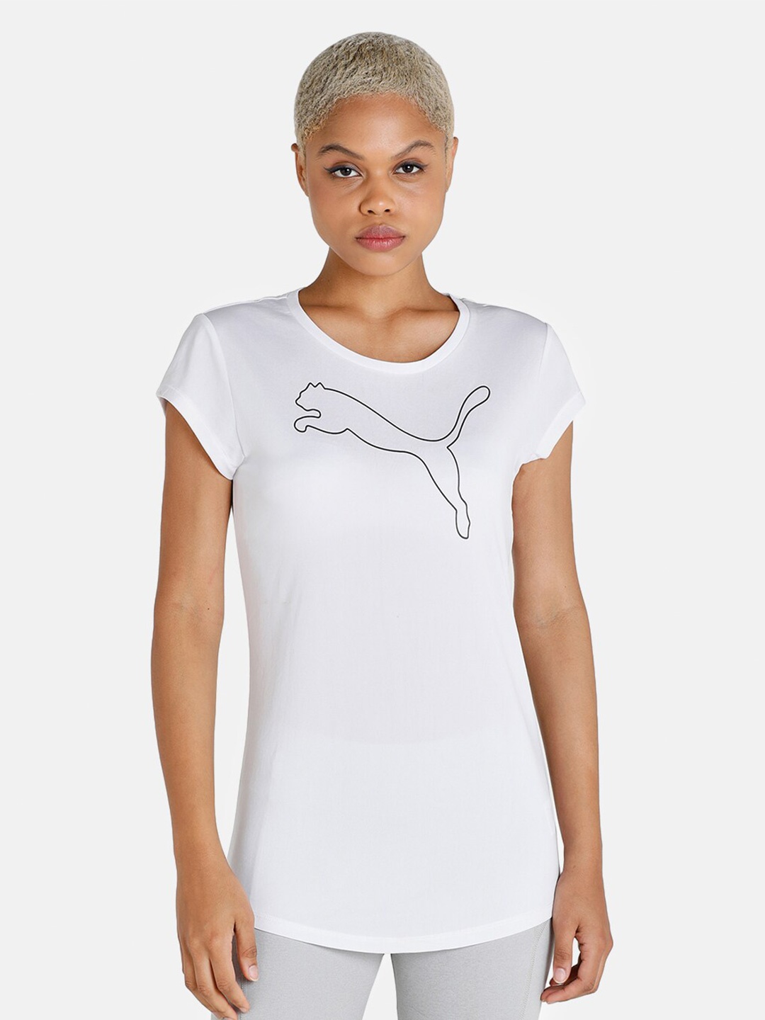

Puma Women White Brand Logo Printed Active Heather dryCELL T-Shirt