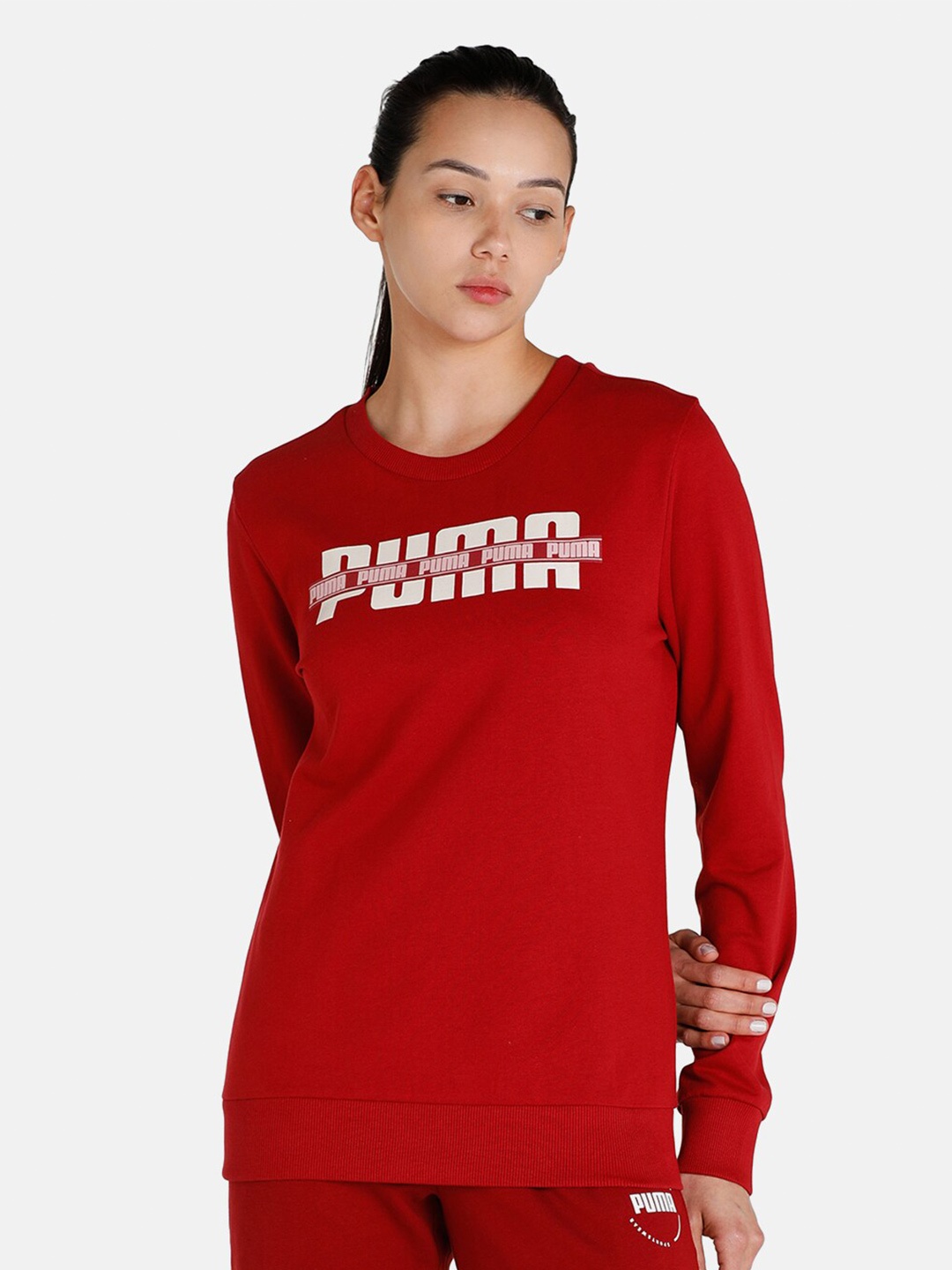 

Puma Women Red Graphic Printed Sweatshirt