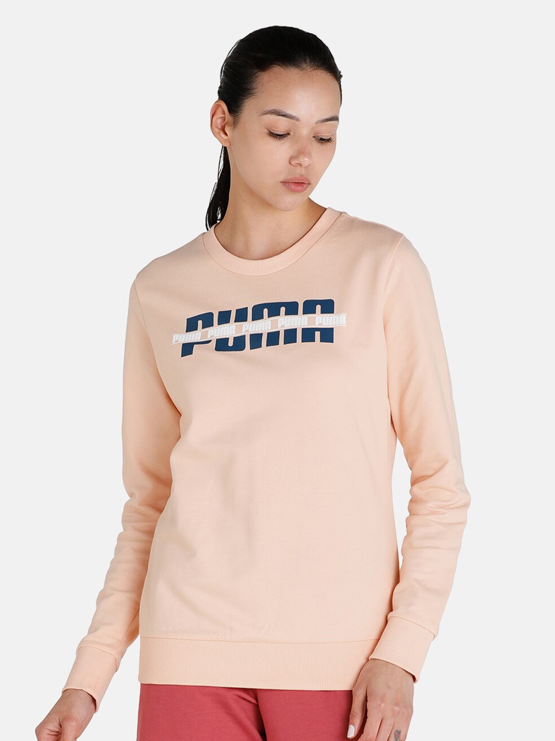 

PUMA Women Peach-Coloured Graphic Crew Sweat Shirt, Pink