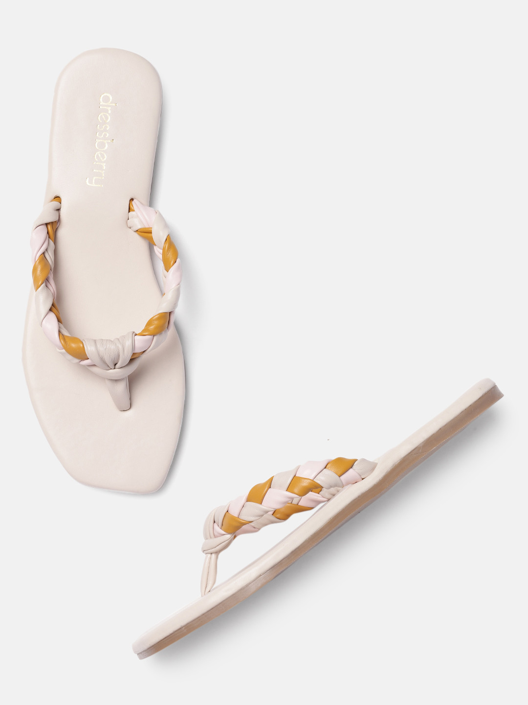 

DressBerry Women Off White & Yellow Open Toe Flats