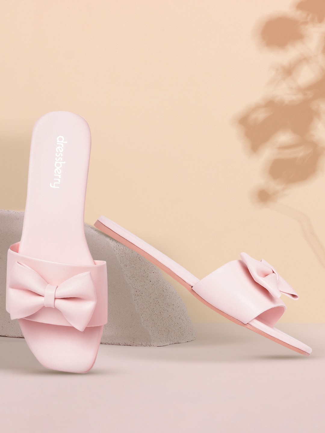 

DressBerry Women Pink Solid Open Toe Flats with Bow Detail