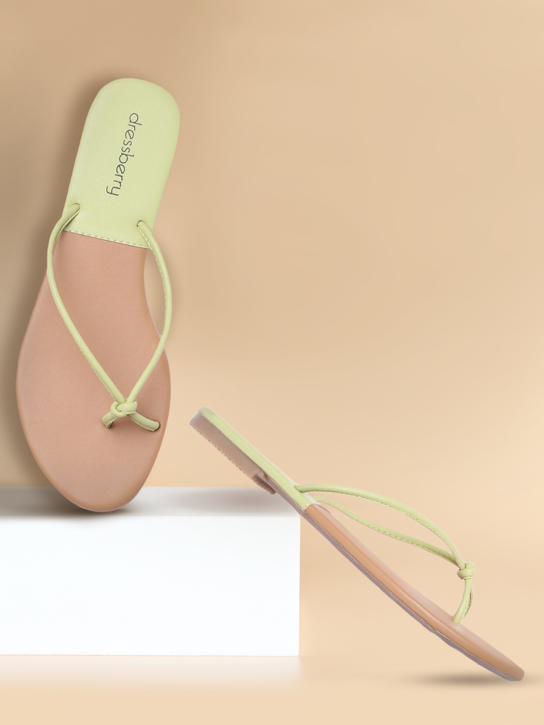 

DressBerry Women Neon Green & Beige Colourblocked Open Toe Flats