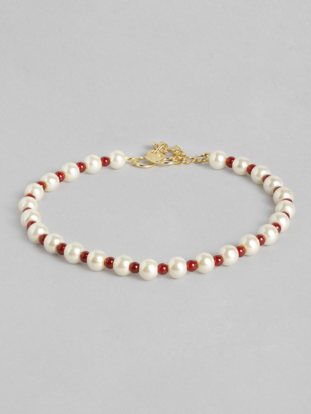 

Peora Maroon & White Gold-Plated Pearls Handcrafted Anklets