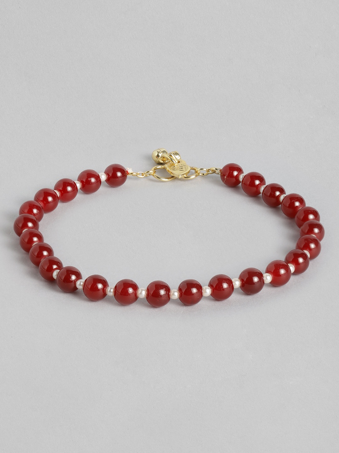 

Peora Maroon & White Gold Plated Beaded Handcrafted Anklets