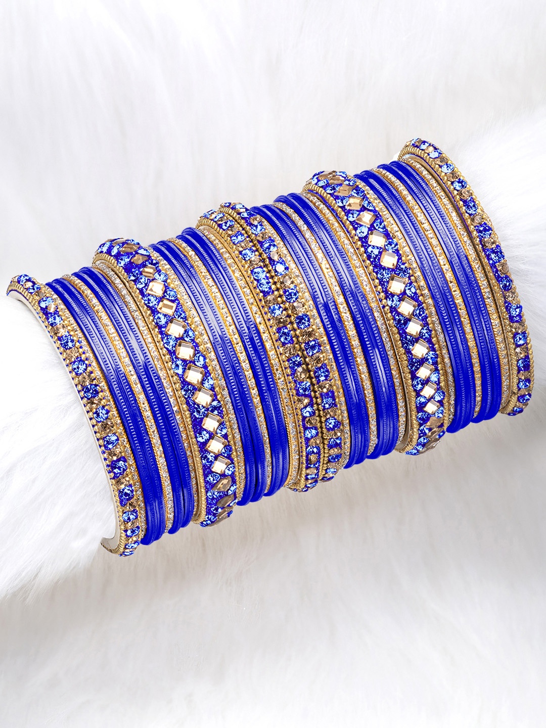 

Peora Set of 34 Blue Gold Plated Diamond Metal Wedding Chuda Bangles