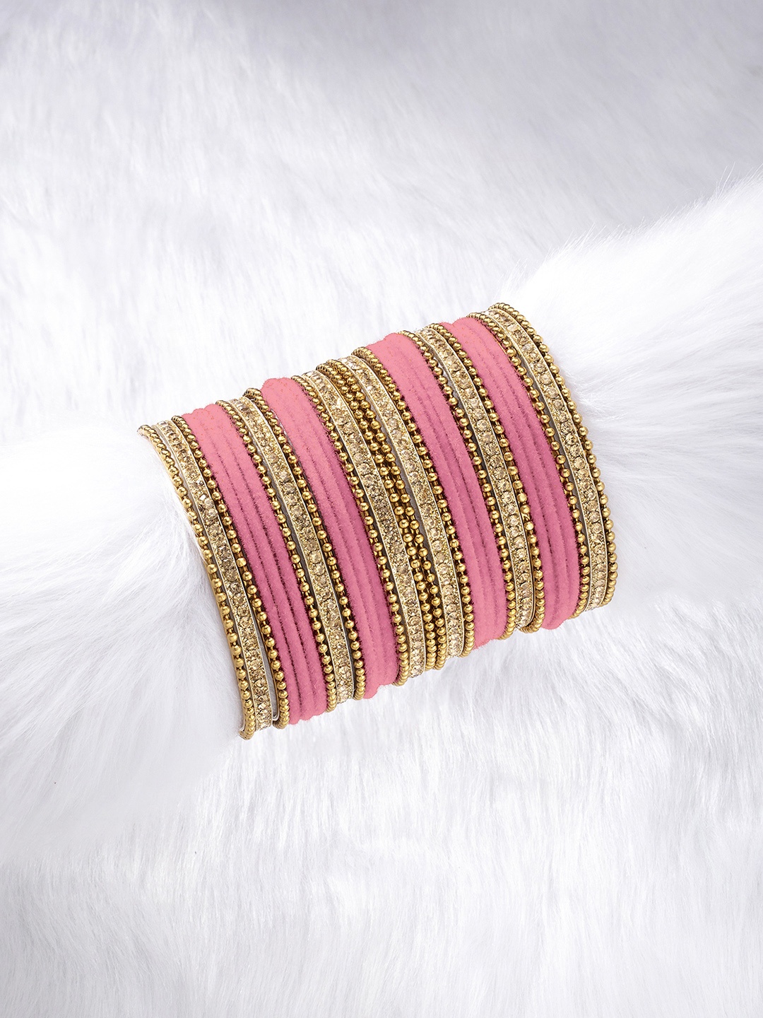 

Peora Set of 30 Pink Gold Plated Velvet Chuda Bangles