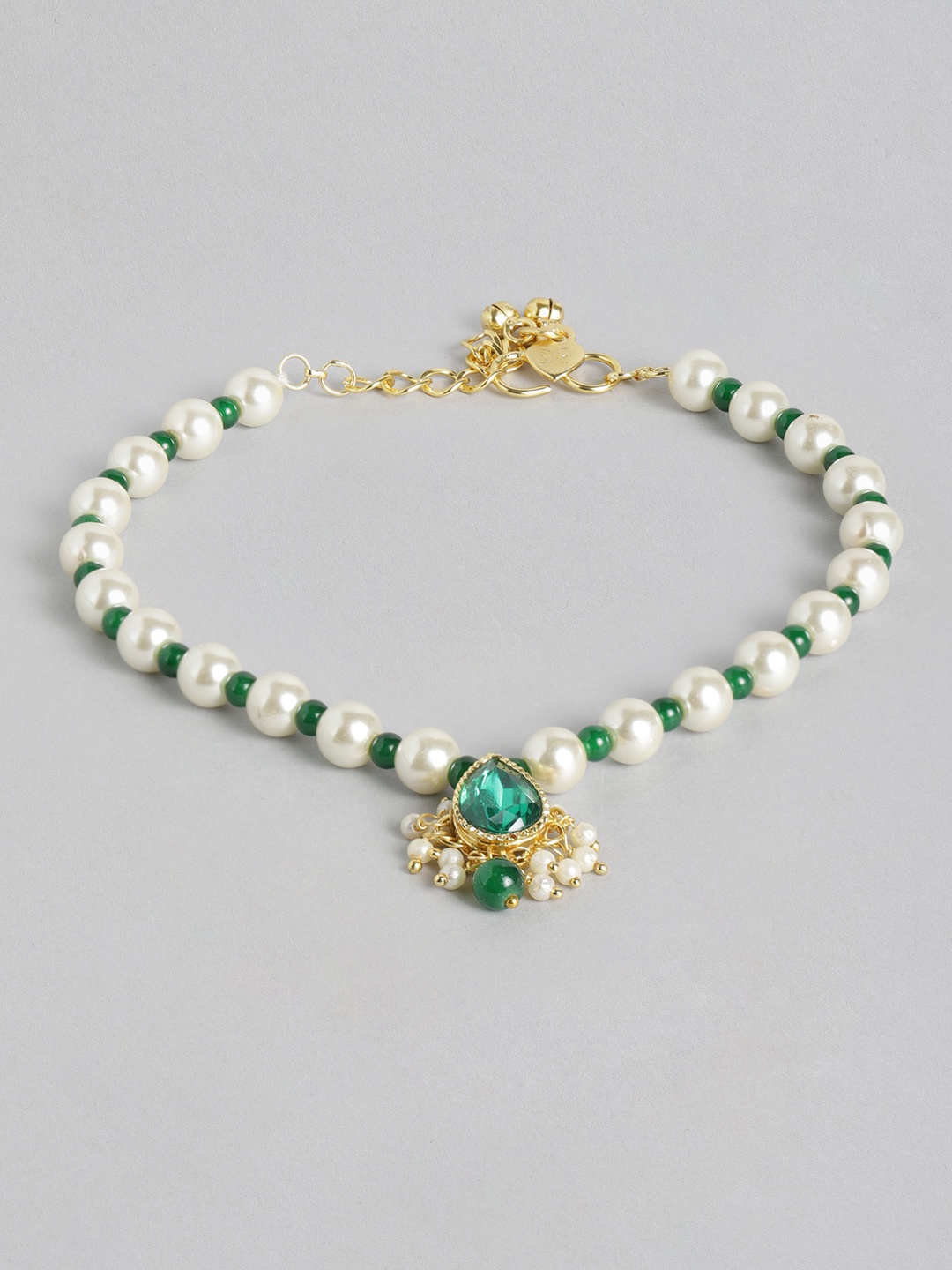 

Peora Green & White Pearls Handcrafted Charm Anklets