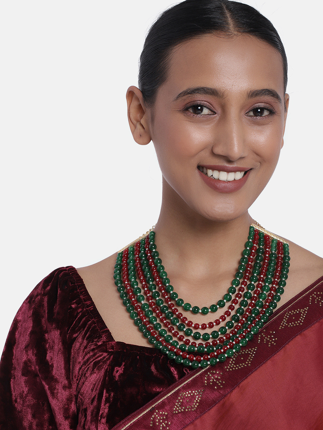 

Peora Red & Green Gold-Plated Layered Necklace