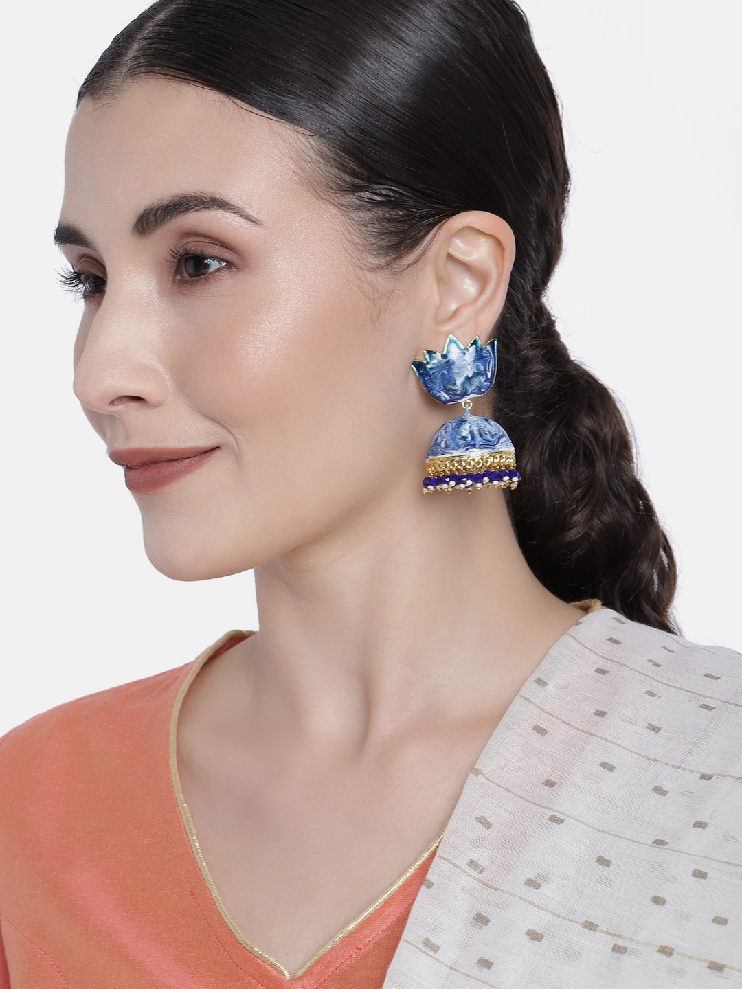 

Peora Blue Gold Plated Handcrafted Meenakari Dome Shaped Jhumkas