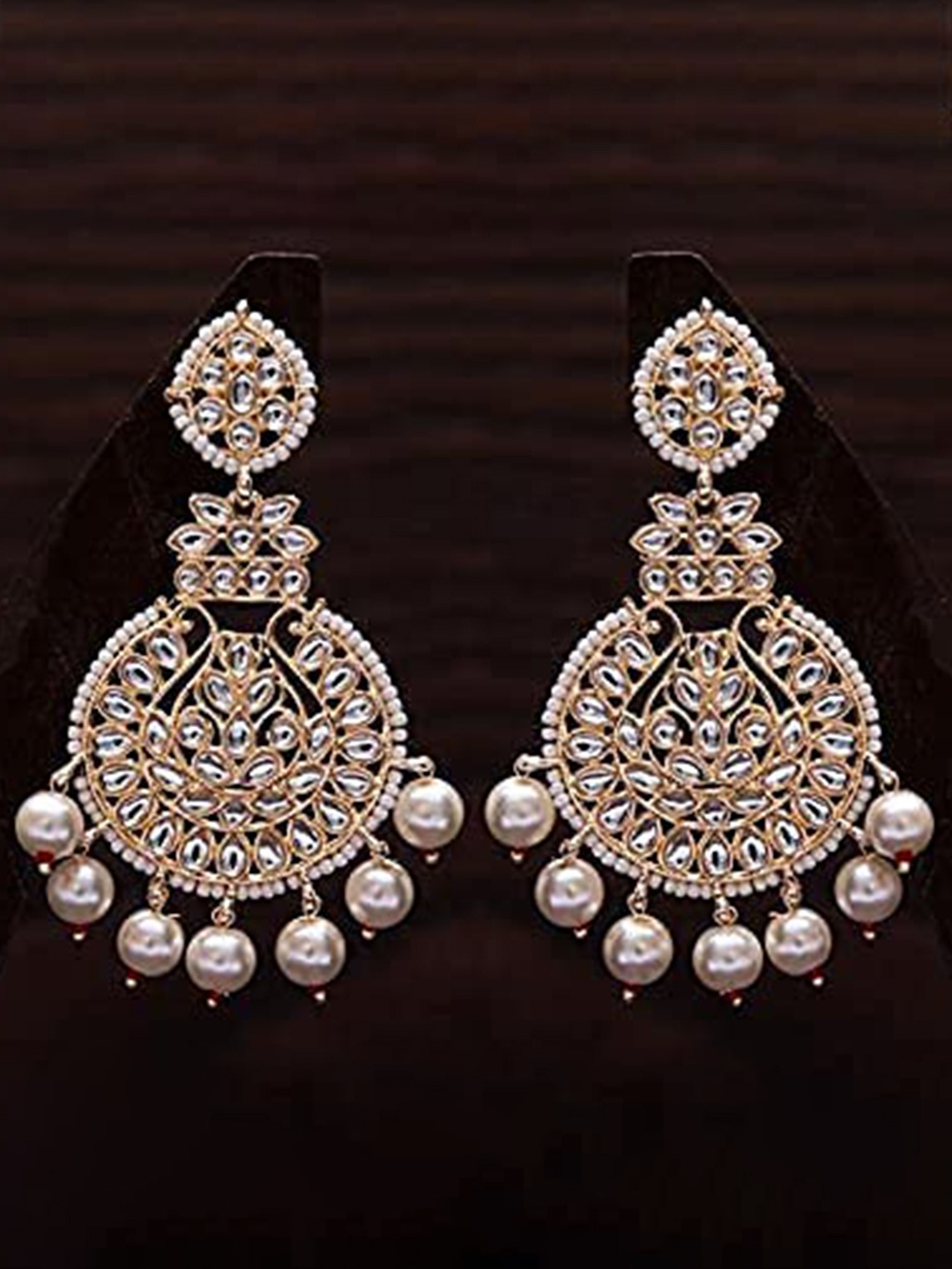 

Peora White Gold Plated Crescent Shaped Kundan Studded Chandbalis