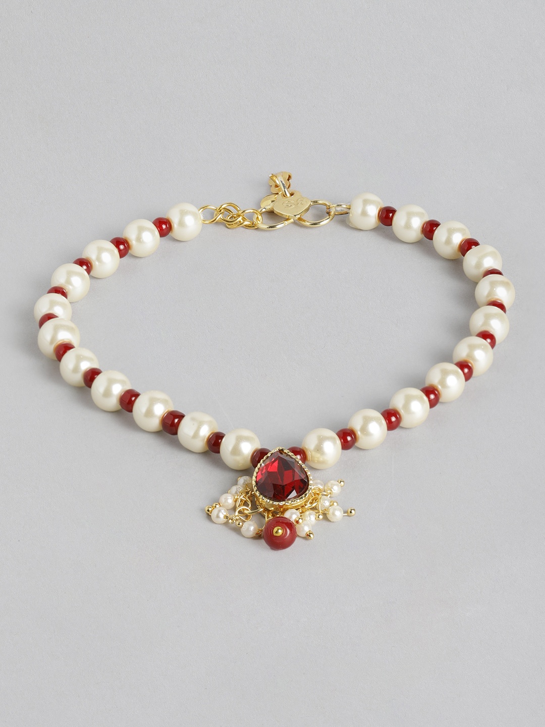 

Peora Maroon & White Pearls Handcrafted Charm Anklets