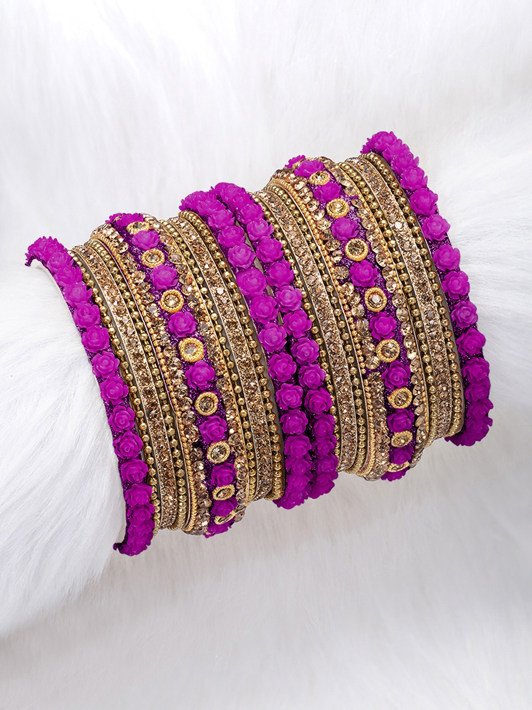 

Peora Set of 18 Magenta Pink Gold Plated Bridal Floral Chuda Bangles