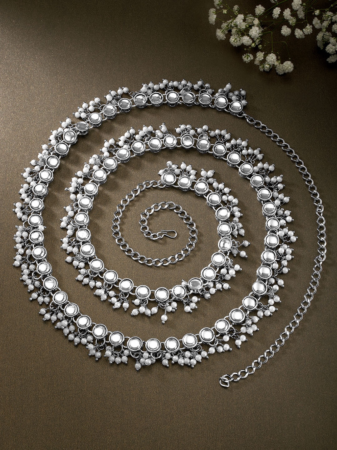 

Peora White Silver-Plated Kundan Embellished Kamarbandh