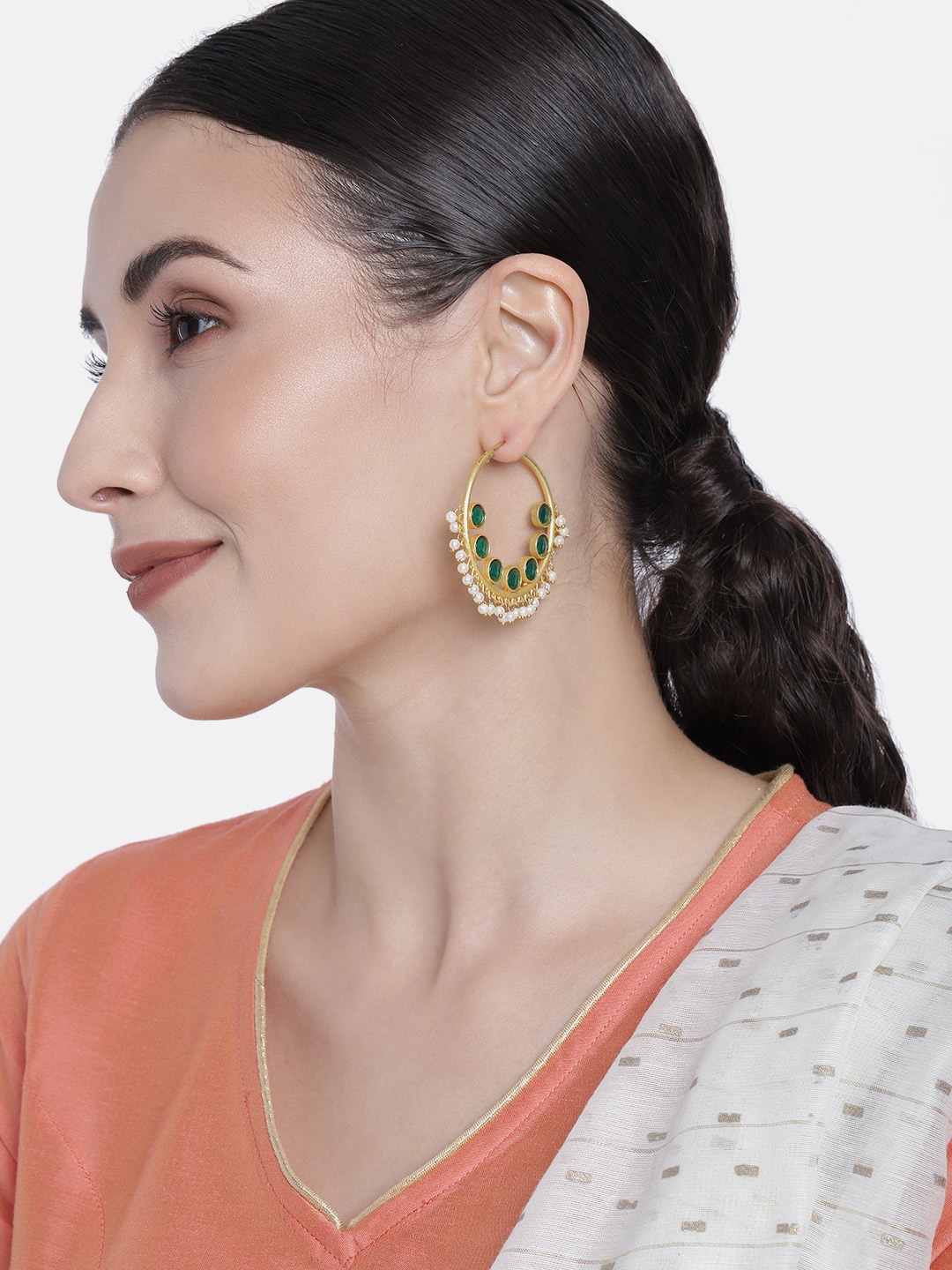 

Peora Green & Golden Gold Plated Circular Hoop Earrings