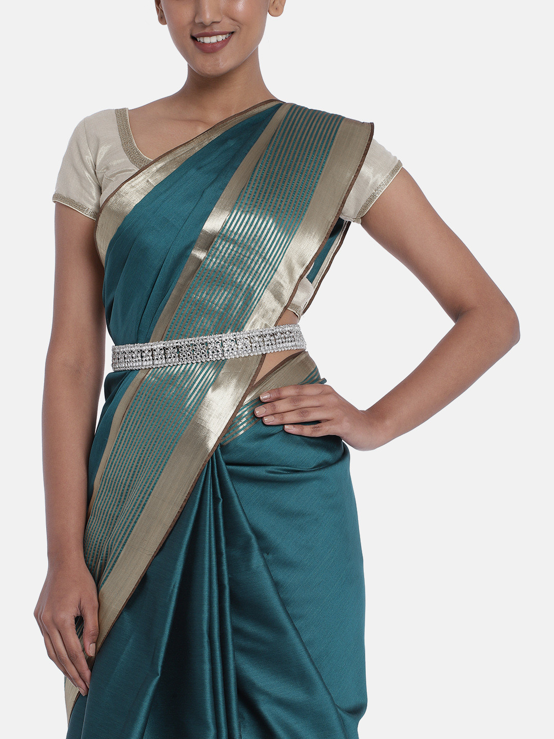 

Peora White Silver-Plated Kundan Studded Embellished Kamarbandh