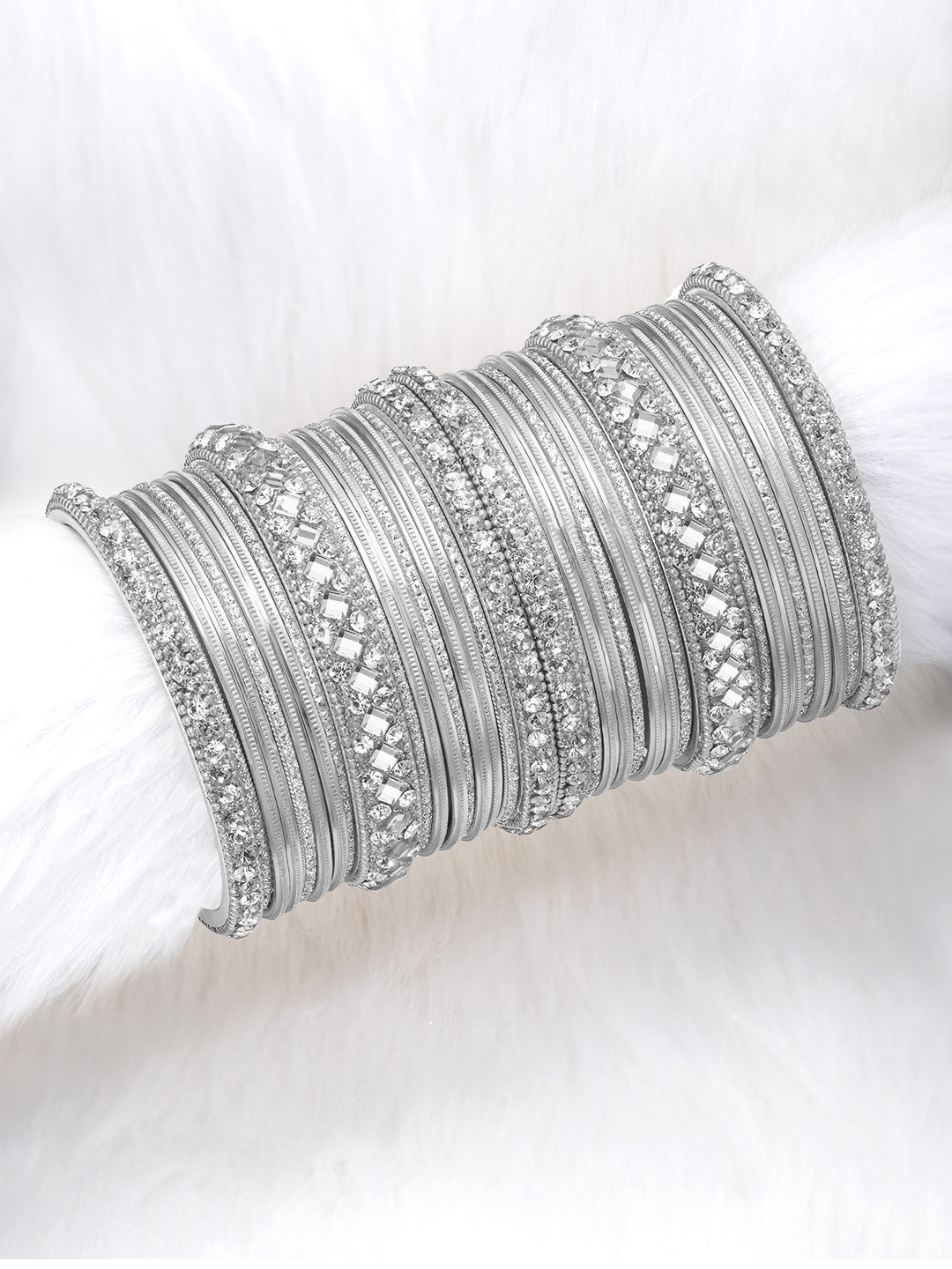 

Peora Set of 34 Silver Plated Diamond Metal Chuda Bangles