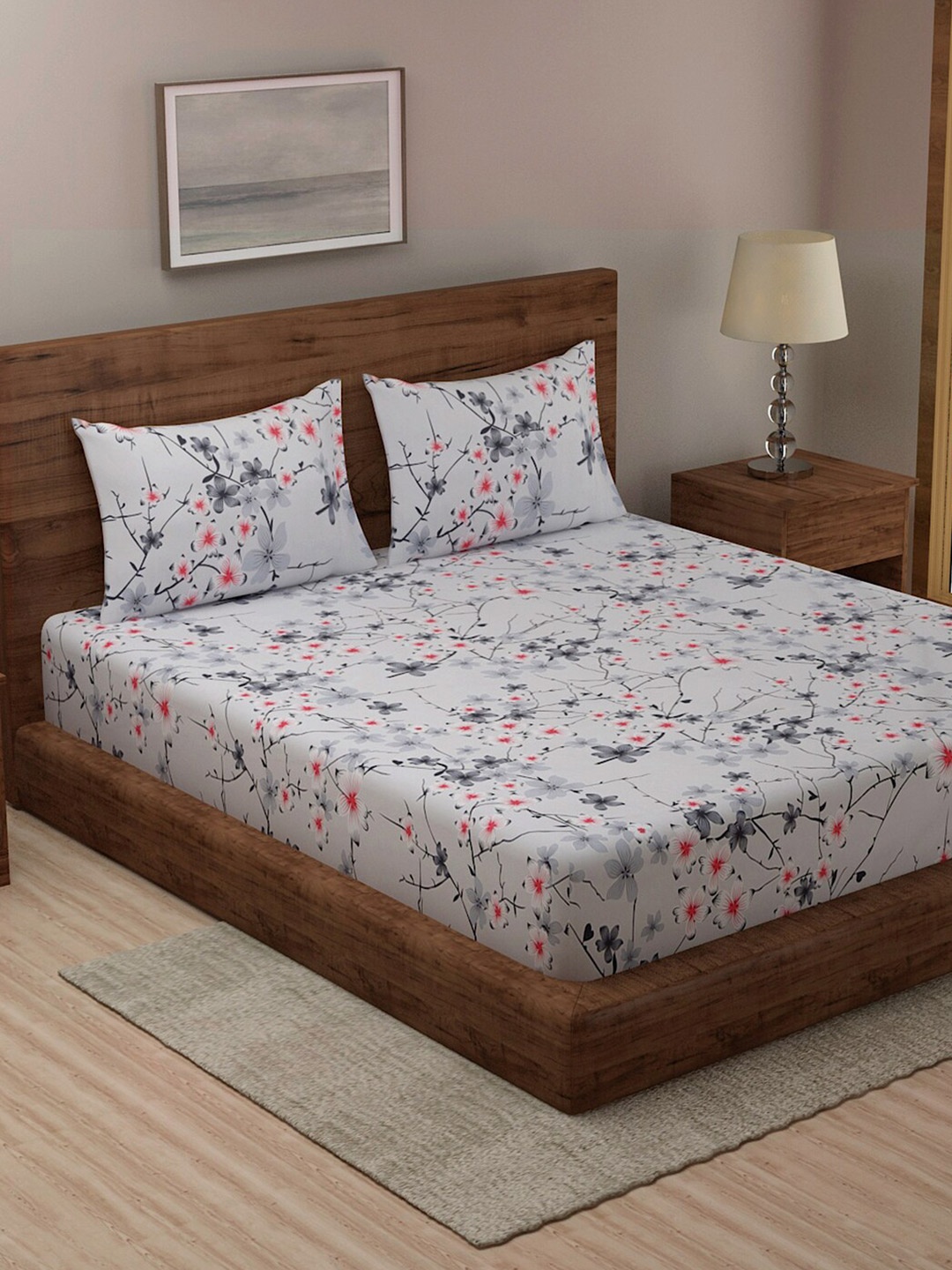 

TAG 7 Pack Of 2 Printed 210 TC 2 King Bedsheet with 4 Pillow Covers, White