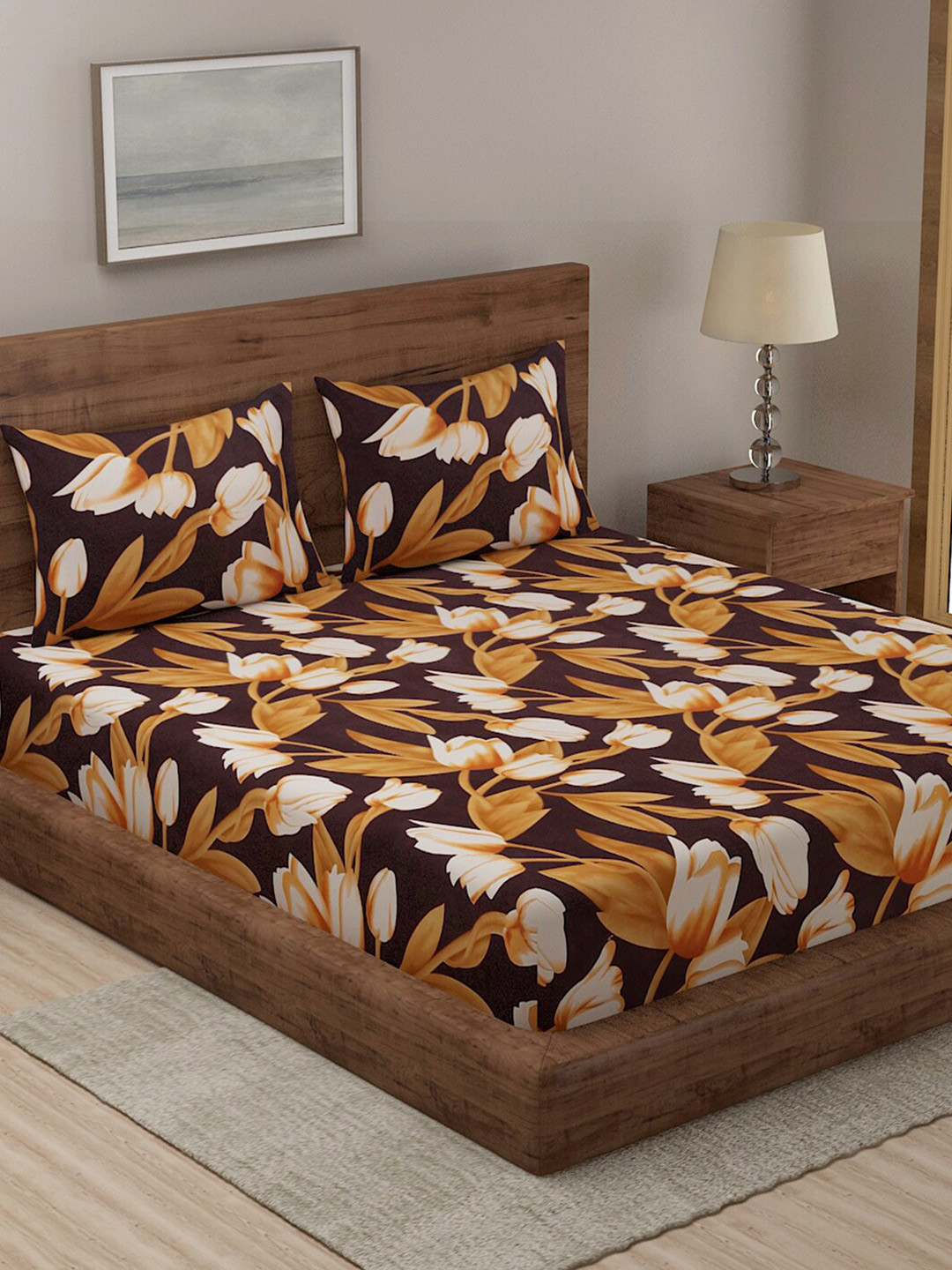 

TAG 7 Red & Black Floral 210 TC 2 King Bedsheet with 4 Pillow Covers