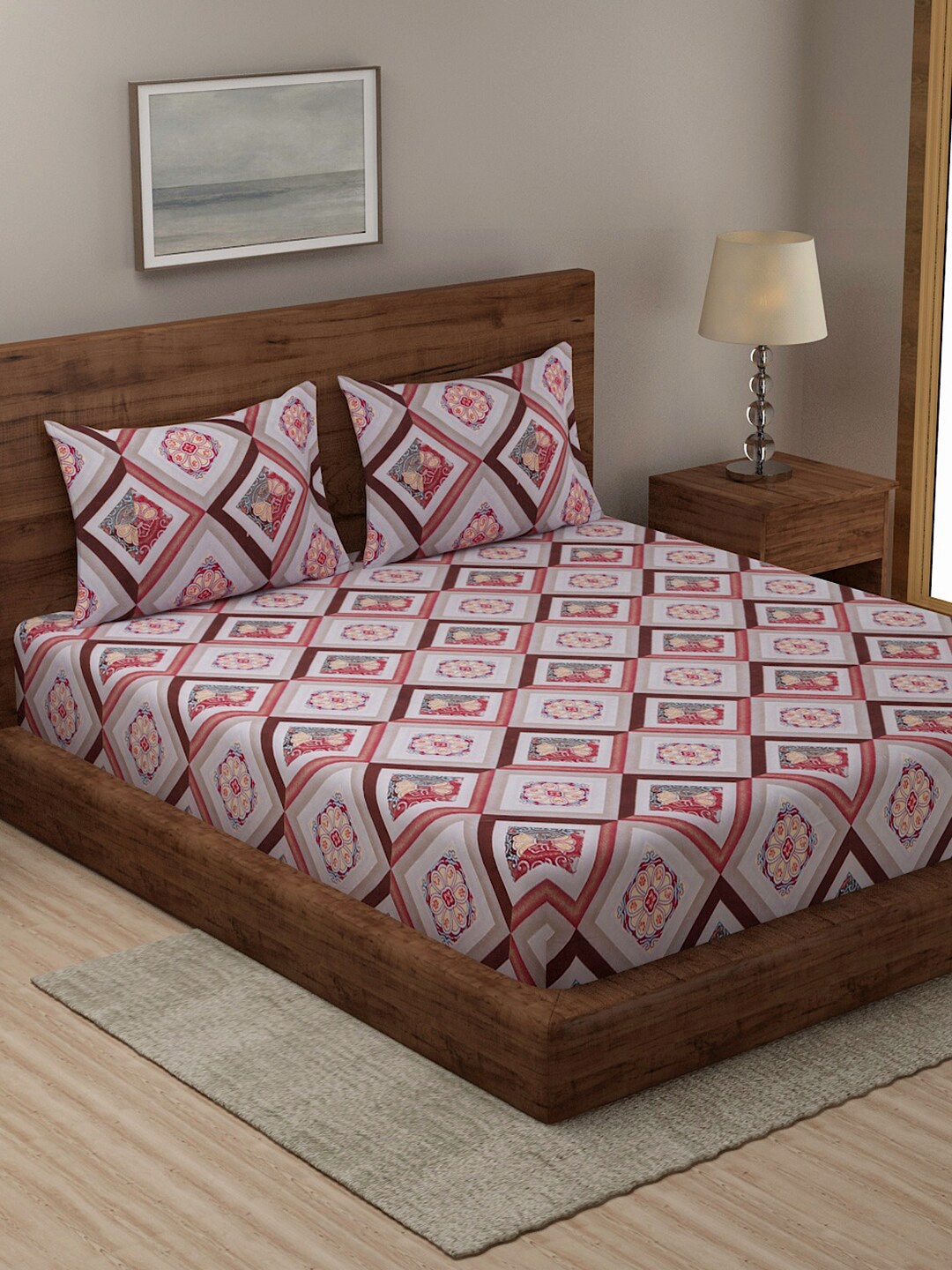 

TAG 7 Floral 210 TC 2 King Bedsheet with 4 Pillow Covers, White