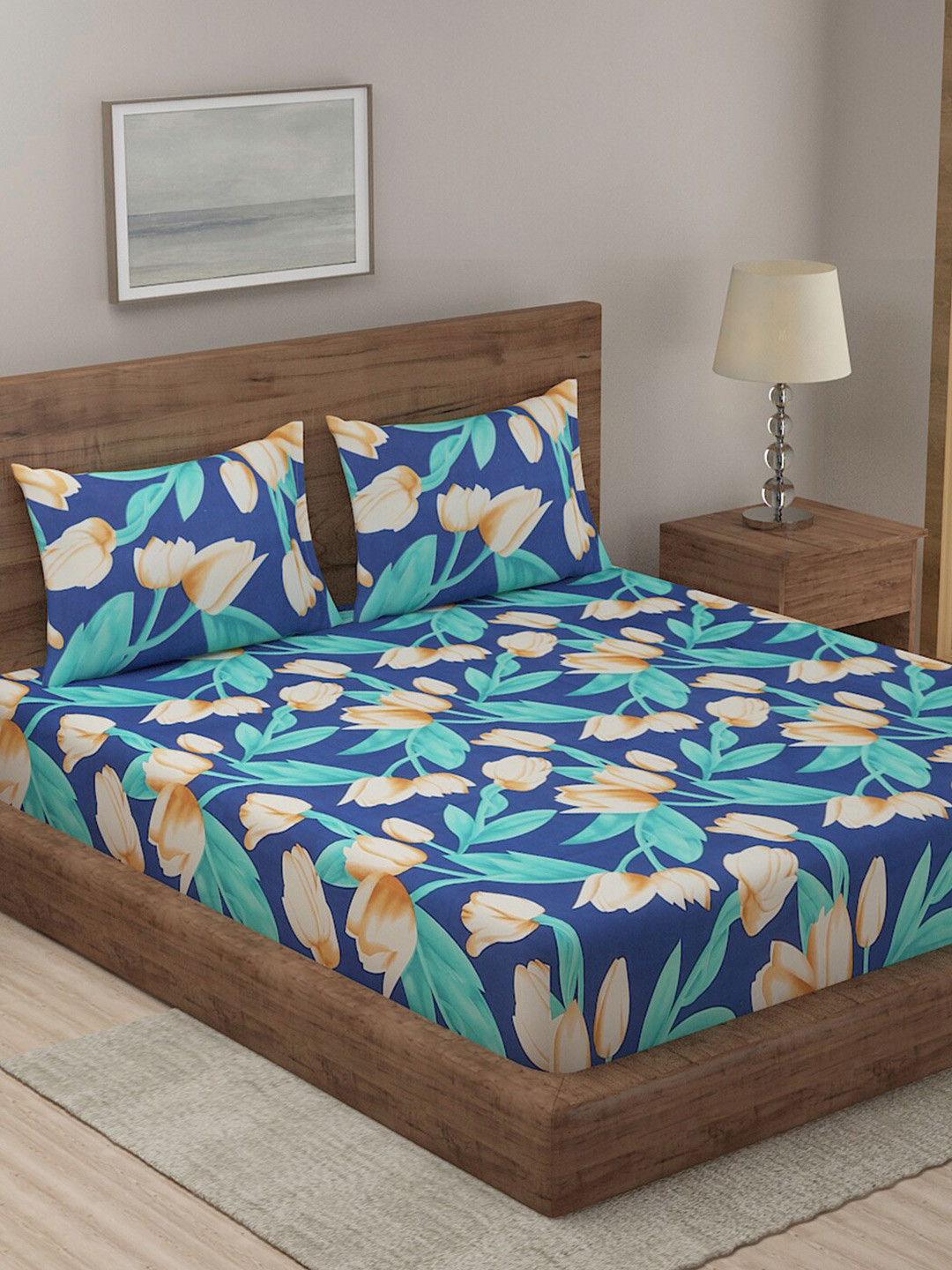 

TAG 7 Black & Blue Ethnic Motifs 210 TC 2 King Bedsheet with 4 Pillow Covers