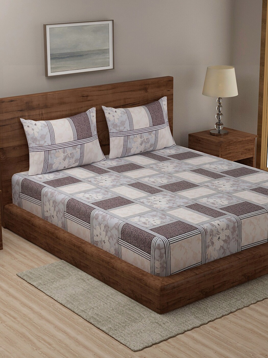 

TAG 7 Black & Brown Geometric 210 TC 2 King Bedsheet with 4 Pillow Covers