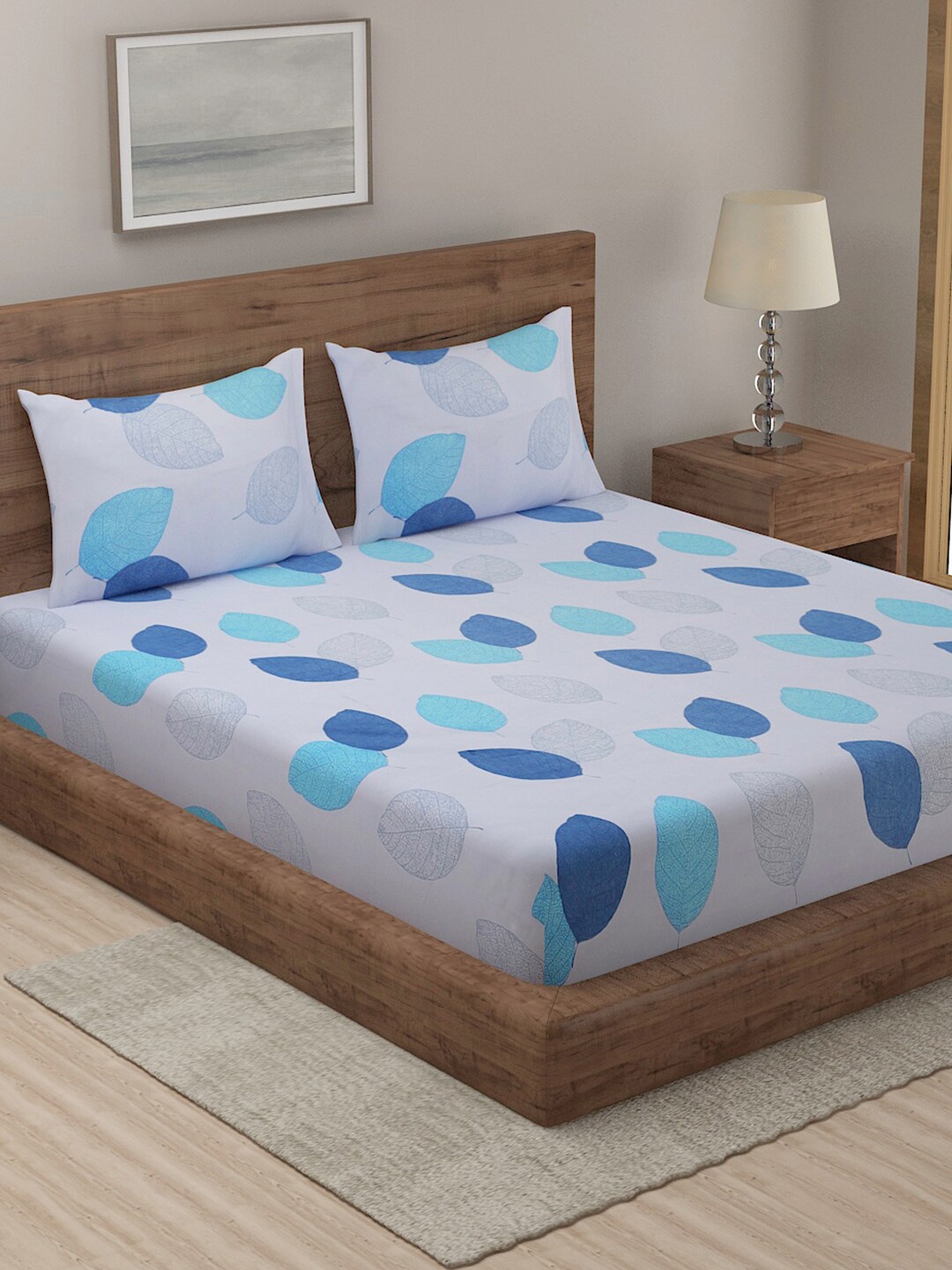 

TAG 7 Set Of 2 Grey & Blue Geometric 210 TC 2 King Bedsheet with 4 Pillow Covers