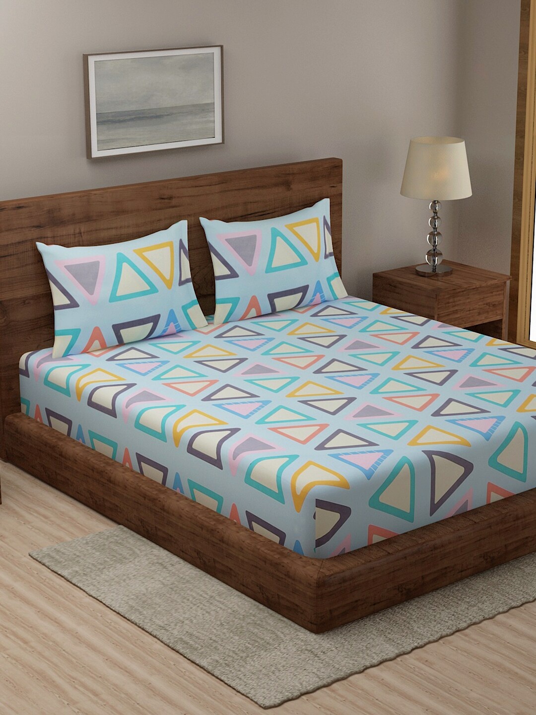 

TAG 7 Red & Blue Geometric 210 TC Cotton 2 King Bedsheet with 4 Pillow Covers