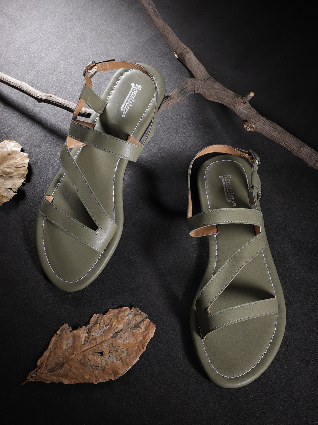 

Roadster Women Olive Green Open Toe Flats