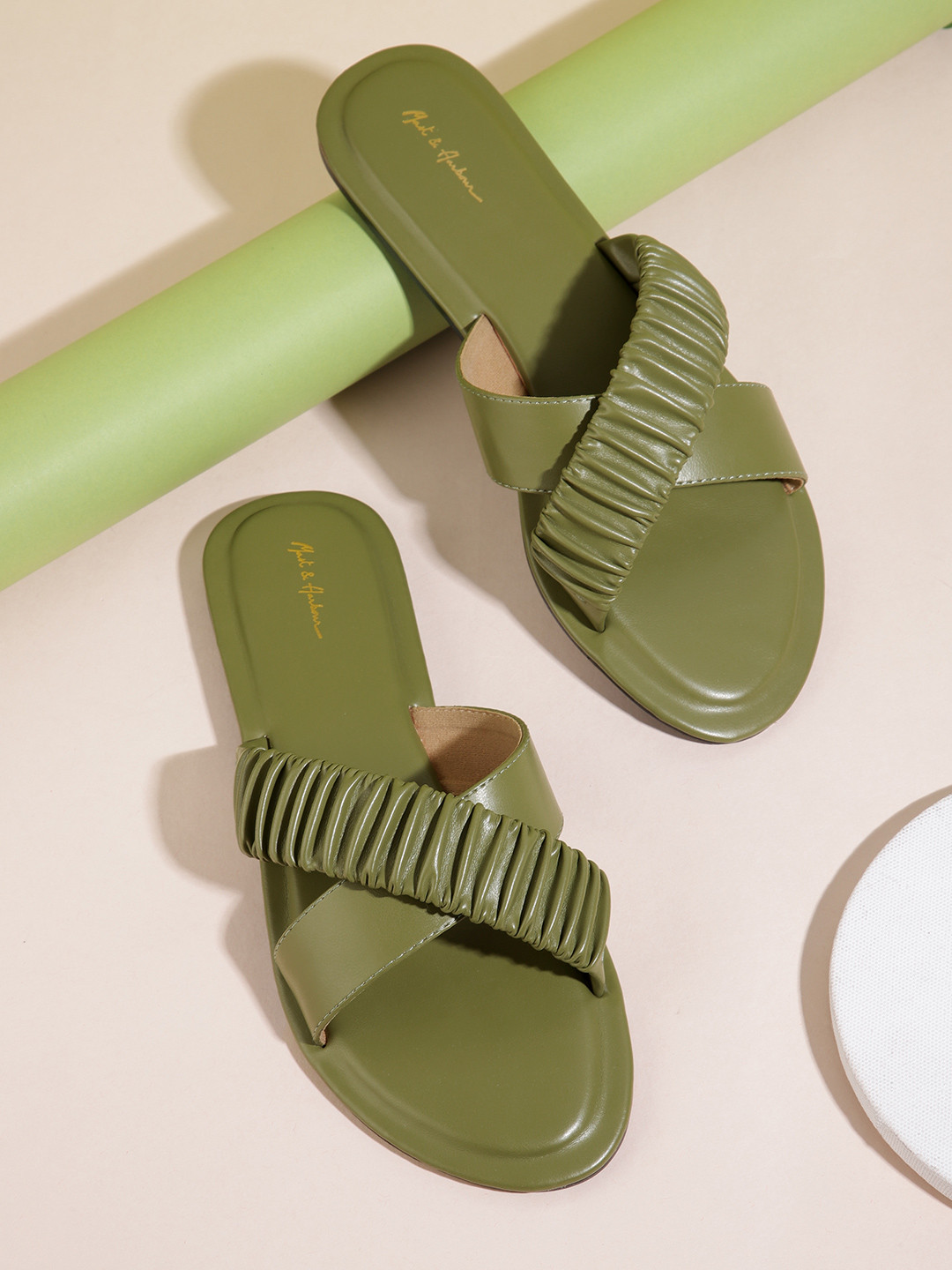 

Mast & Harbour Women Olive Green Open Toe Flats