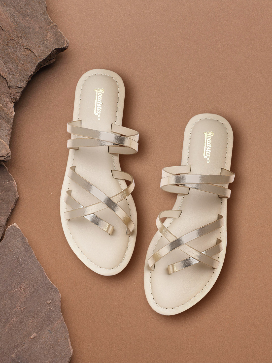 

Roadster Women Gold-Toned Solid Open Toe Flats