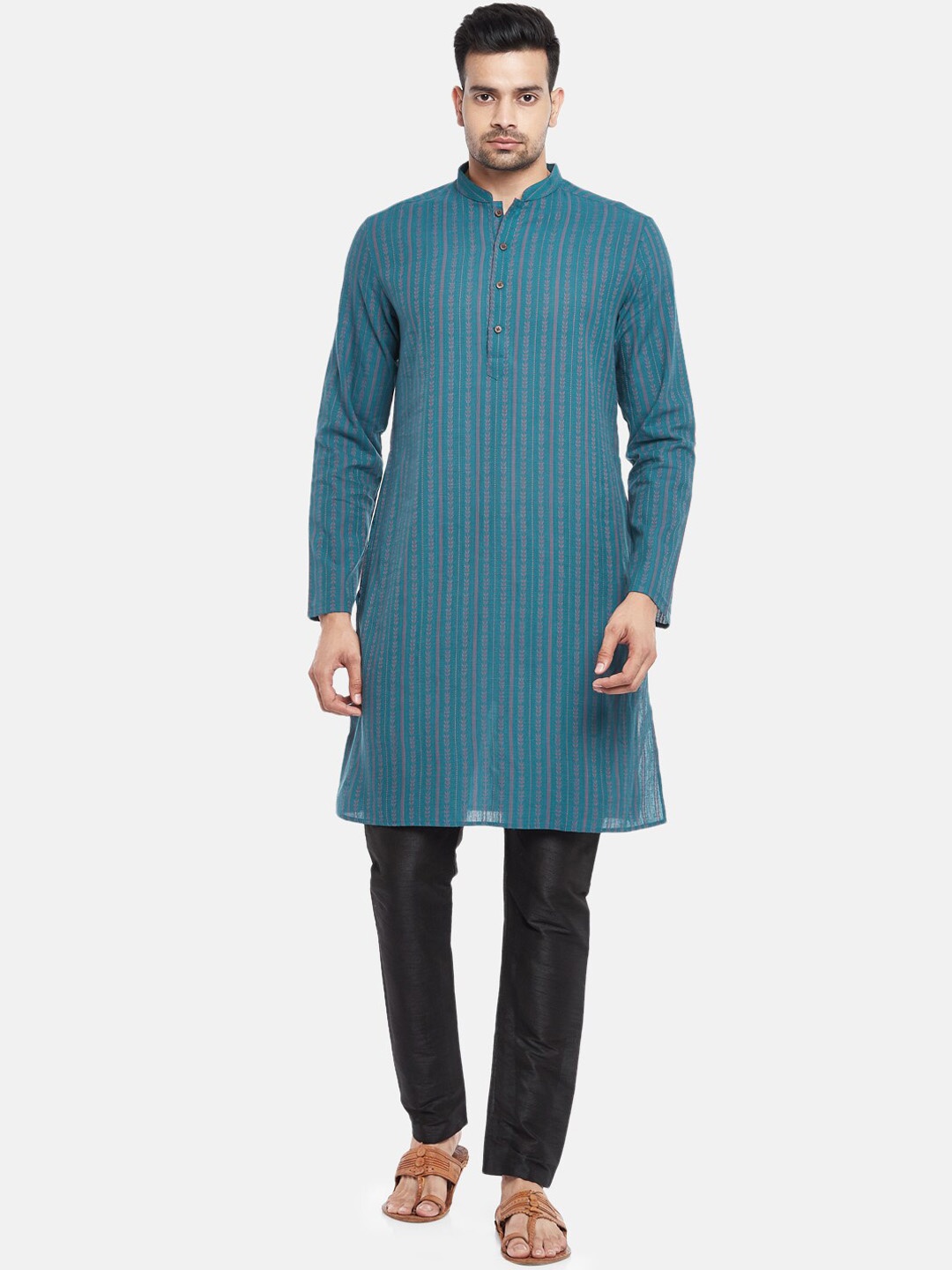 

indus route by Pantaloons Men Blue Striped Dobby Kurta