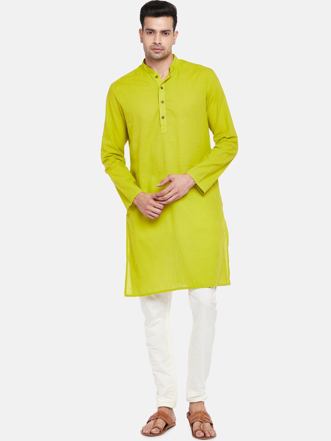 

indus route by Pantaloons Men Lime Green Cotton Kurta