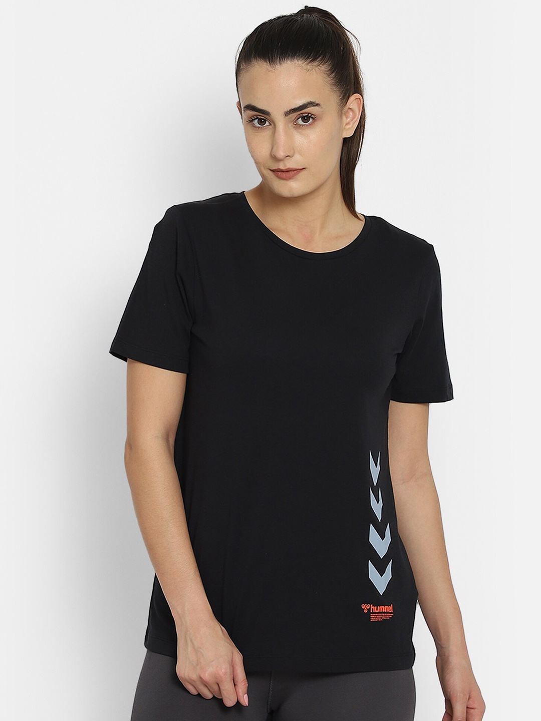 

hummel Women Black & Blue Graphic Printed Pure Cotton T-shirt