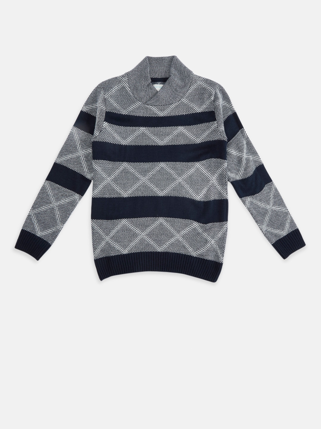 

Pantaloons Junior Boys Grey & Navy Blue Printed Pure Acrylic Pullover