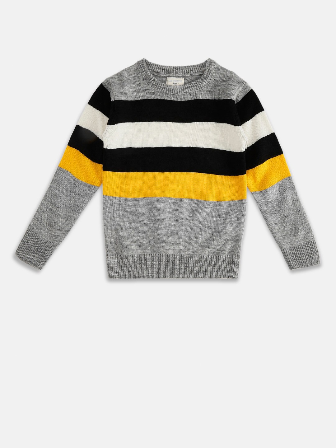 

Pantaloons Junior Boys Grey Melange & White Striped Acrylic Pullover
