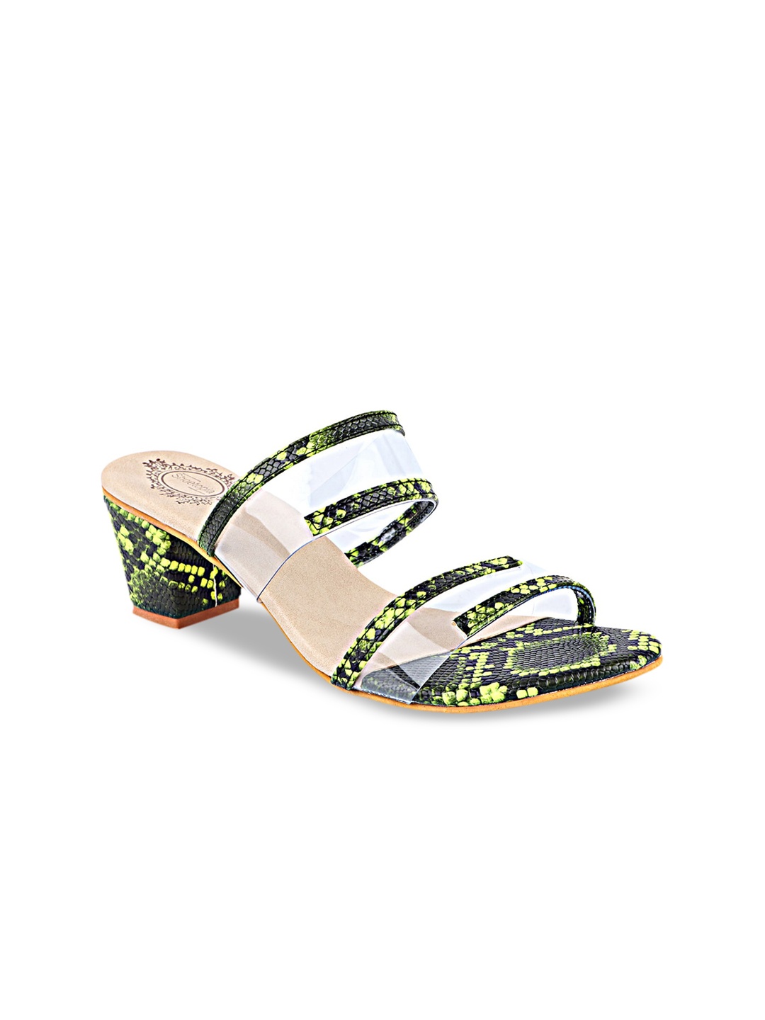

Shoetopia Green & Transparent Printed Party Block Sandals