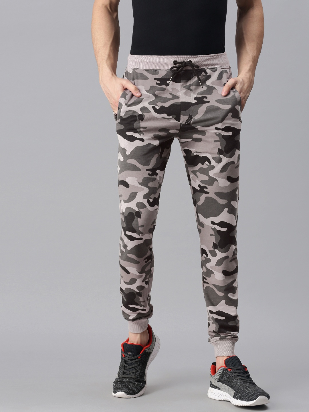 

TOM BURG Men Grey Camouflage Printed Track Pants