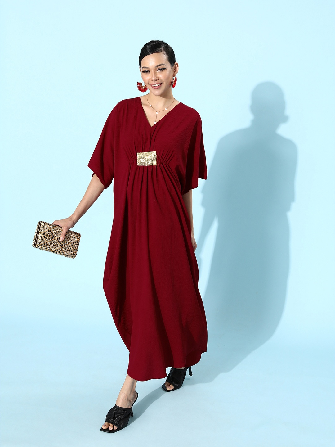 

The Vanca Women Maroon Solid Kimono Sleeves Dress