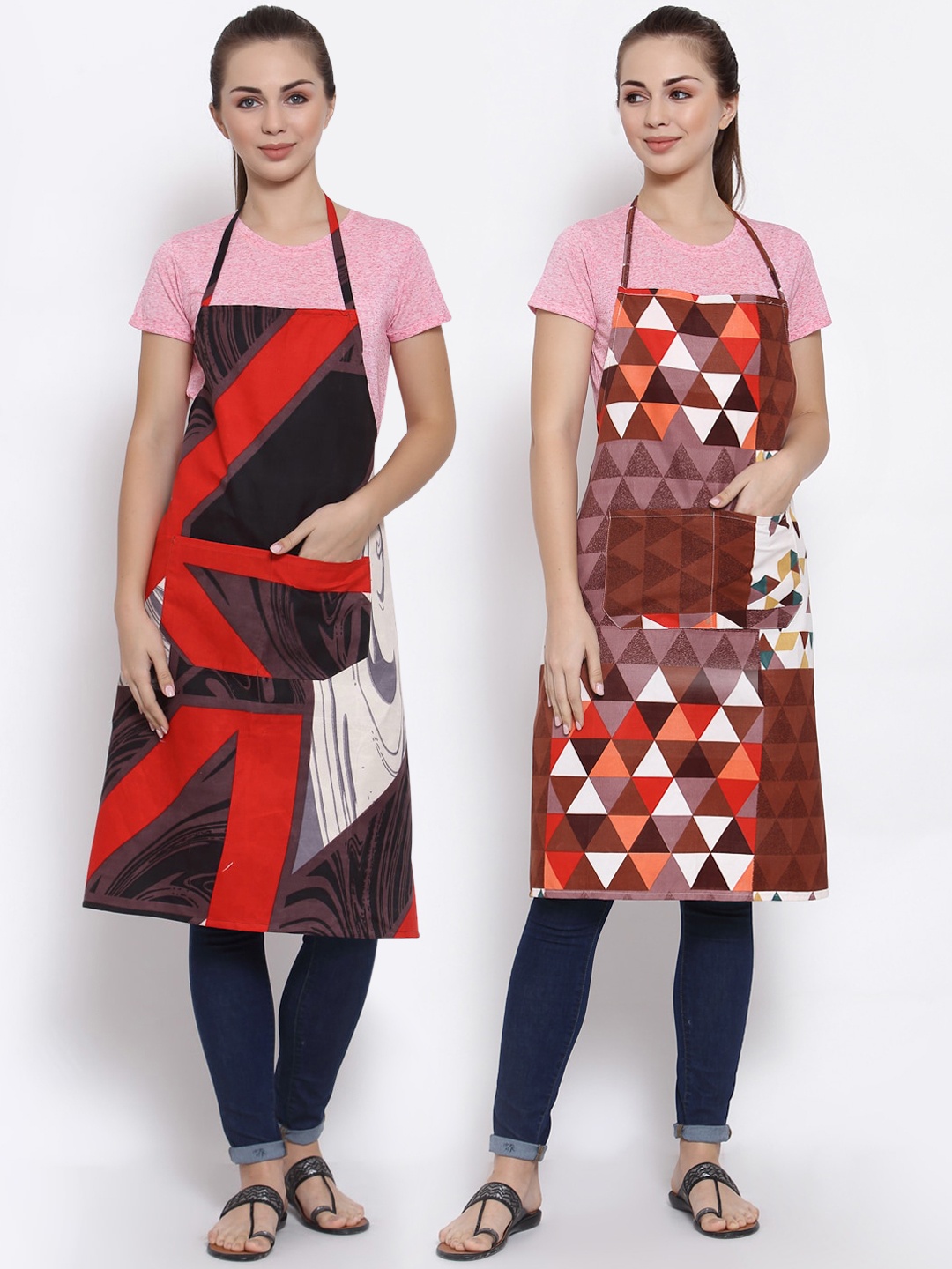 

Arrabi Pack Of 2 Printed Aprons, Brown