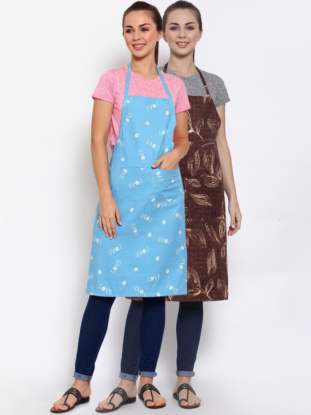 

Arrabi Pack of 2 Printed Apron With Pockets, Blue