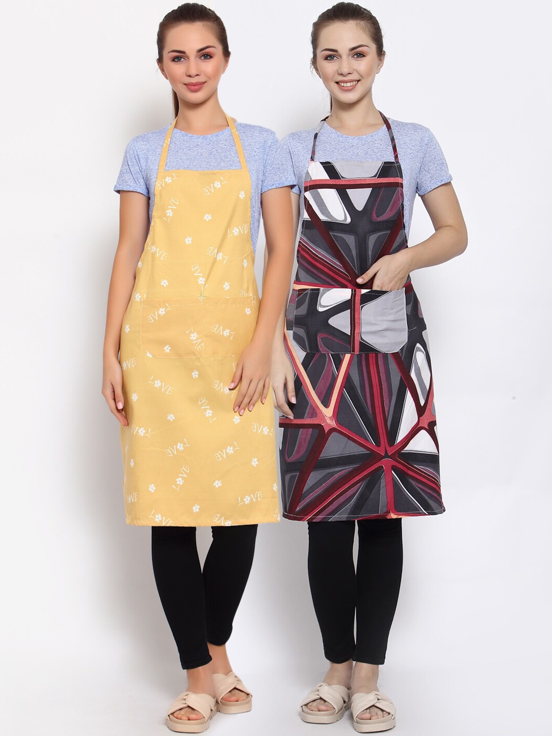 

Arrabi Pack Of 2 Printed Aprons, Yellow